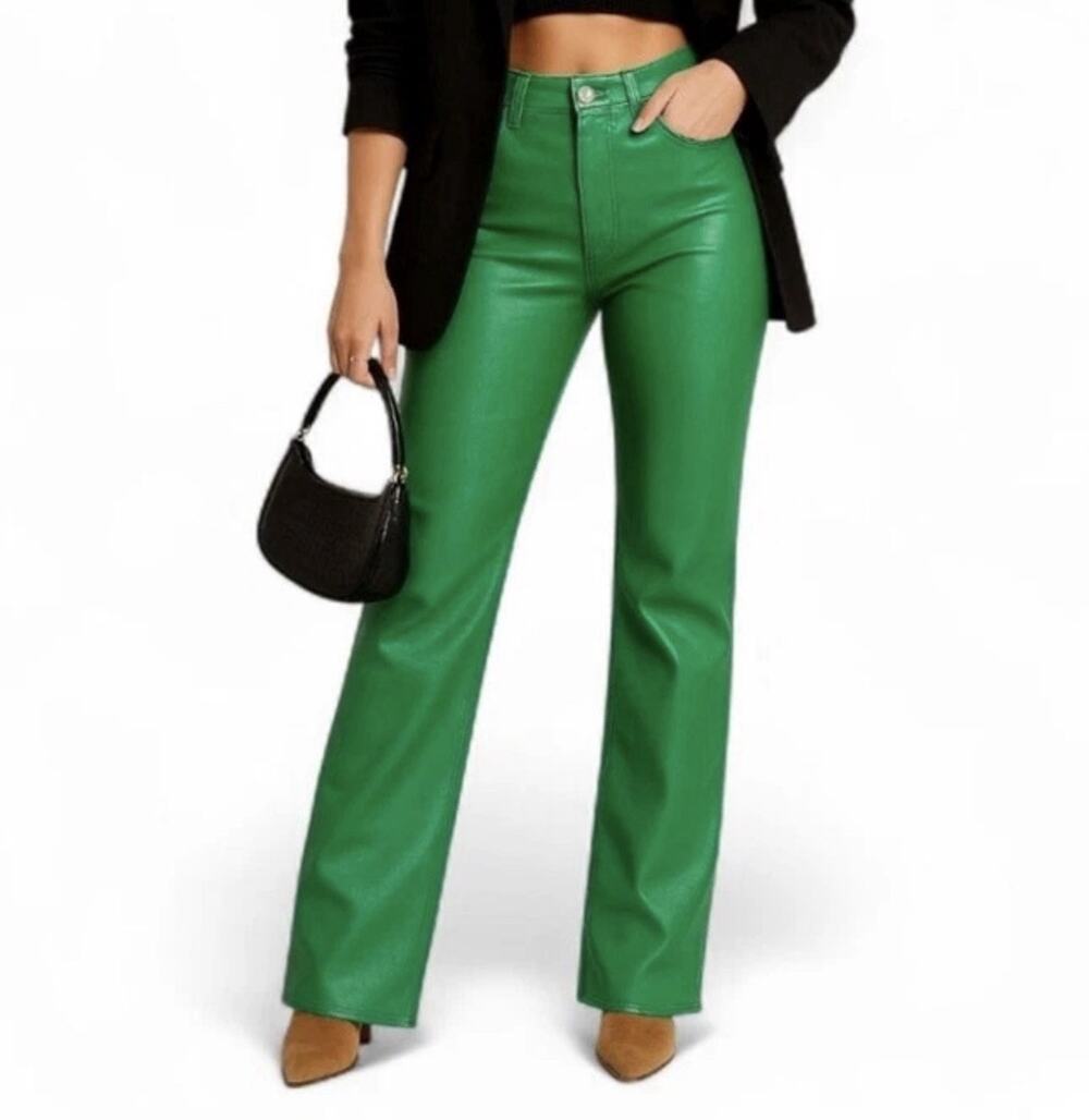 Good American Faux Leather Pants Womens Size 2/26 Green High Rise Straight Leg